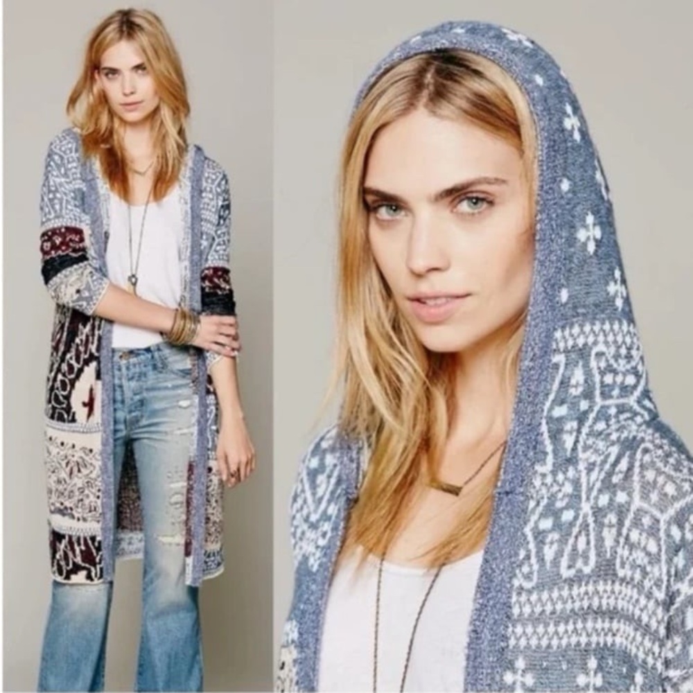 FREE PEOPLE 🇺🇸 Americana Star Pattern Hooded Cardigan Sweater - Picture 4 of 13